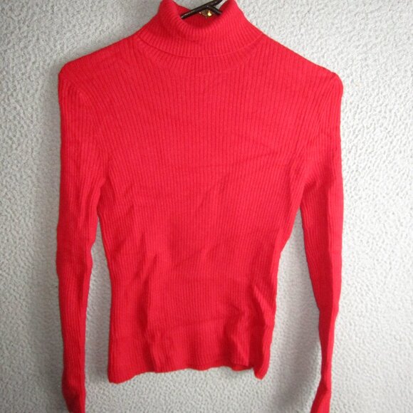 EVELYN GRACE WOMEN'S TURTLENECK SWEATER RED PP PETITE 100% CASHMERE - Picture 1 of 5